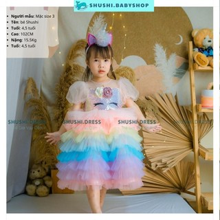 Váy công chúa bé gái đầm công chúa pony cho bé đi tiệc thôi nôi sinh nhật kèm sừng nơ rời SHUSHI