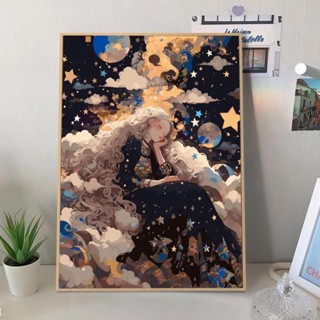 DIY tranh số hóa cố gái, tranh tô màu theo số cô gái, dreaming girl tranh kích thước 40x50 cm