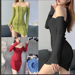 Đầm váy Nữ  Dài Tay Rời Vai Cổ Móc Treo Màu Trơn Sườn Đầm Cho Mùa Hè vải xốp nhật 02