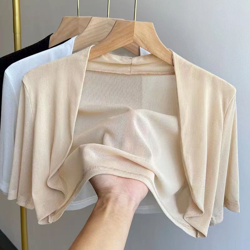 Siêu Ngắn Áo Khoác Nhỏ Nửa Cắt Phù Hợp Với Sling Mùa Hè Khăn Choàng Mỏng Cardigan Cao Cấp Áo Khoác Ngoài Nữ Tay Ngắn