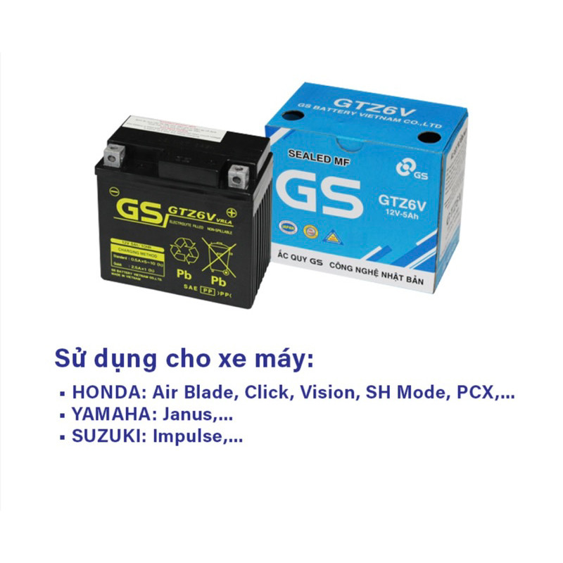 [Hoả tốc]Bình ắc quy khô xe máy GS GTZ6V 12V-5Ah Chính hãng GS BATTERY