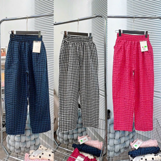 Quần baggy nữ lưng cao vải đũi thô mềm mịn thấm hút mồ hôi hoạt tiết kẻ kiểu dáng basic có túi 2 bên lên form chuẩn đẹp.