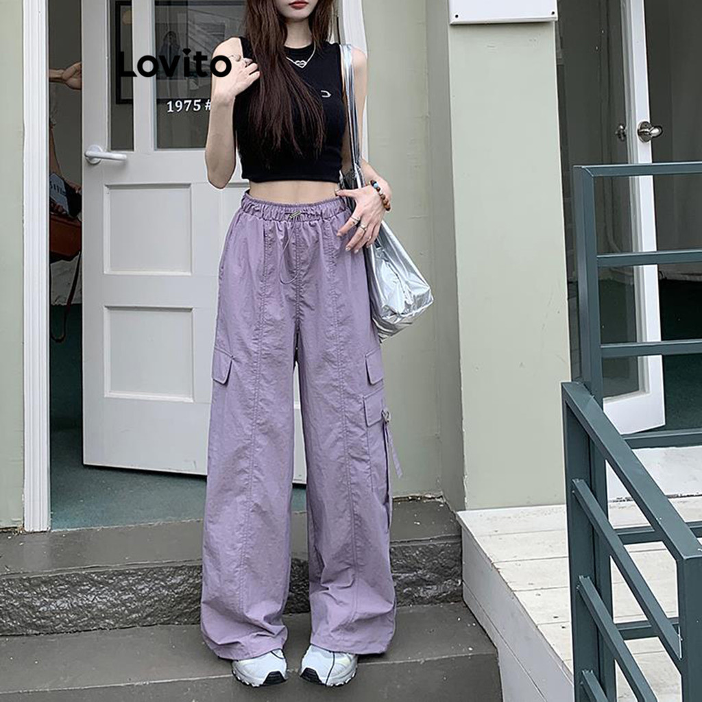 Quần Lovito dây rút phối túi màu trơn thường ngày cho nữ LNA17228