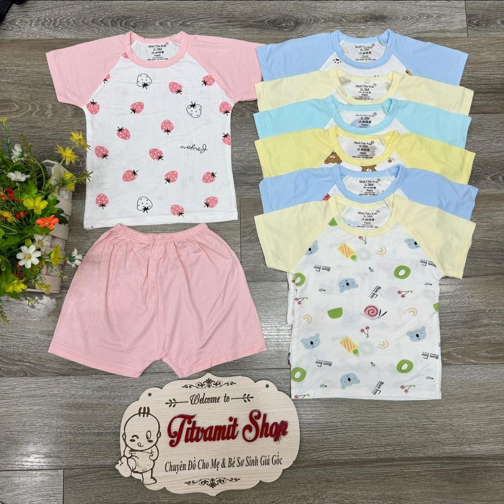 Bộ cộc minh châu peptit tay màu họa tiết cho bé trai , bé gái