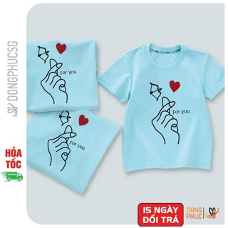 Áo gia đình bắn tim Áo đôi mẹ và bé Đồng phục gia đình 3/4/5 người Màu thiên thanh GD296TT