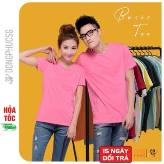 Áo thun trơn màu hồng dâu form unisex nam nữ cổ tròn thun cotton 4 chiều mềm mịn ATTHD | DONGPHUCSG