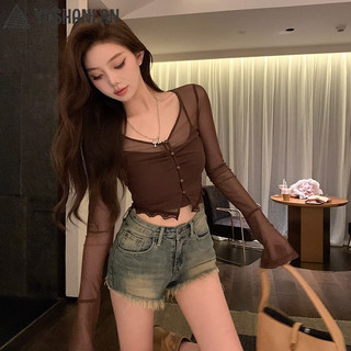 YUSHANLAN Áo Sơ Mi áo sơ mi nữ áo kiểu hàn quốc Phong cách thông thường chic rực rỡ WCS242069D 8Z240218