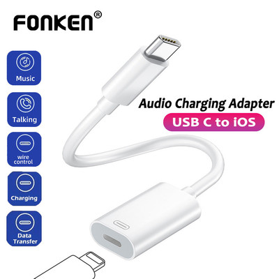Fonken USB C sang iOS Bộ chuyển đổi âm thanh đa chức năng Cáp sạc Tai nghe Chuyển đổi Dây dữ liệu cho Samsung iPh 15 Pad Pro