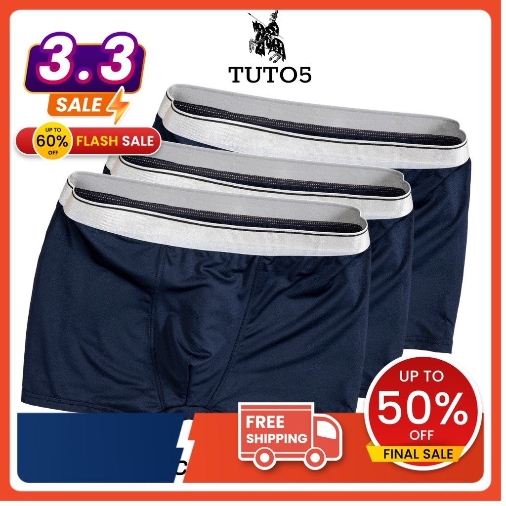 COMBO 3 Quần Sịp Đùi Nam TUTO5 Menswear BX01 -  Quần Lót Nam Boxer Thun Lạnh Basic Cotton Cao Cấp Công Nghệ Nhật Bản