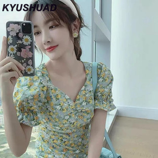 Kyushuad Váy hoa gãy tay bong bóng mùa hè mới của Pháp Platycodon grandiflorum váy ngắn tay