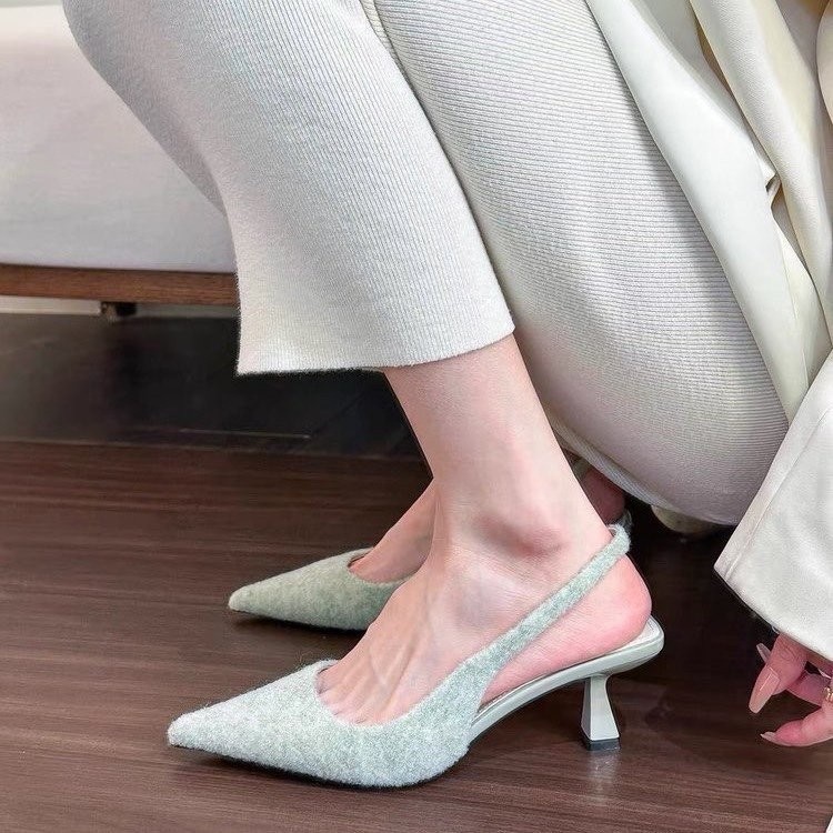 Xăng đan Nữ Cao Gót BIUM Thời Trang Hàn Quốc Mũi Nhọn Da Lộn Ngón Chân Hộp Sandal 35-40Code