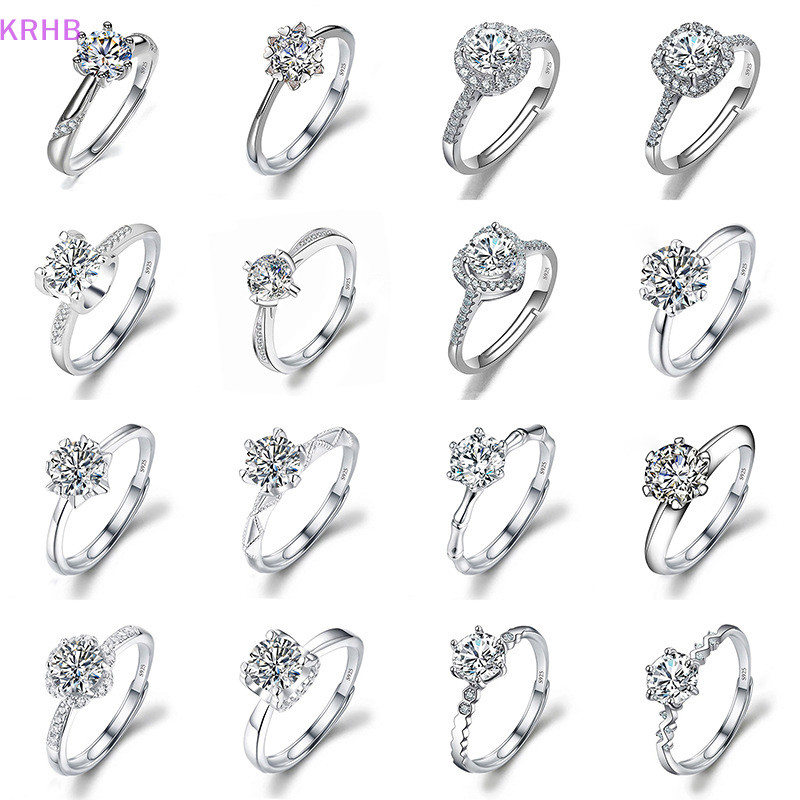 Krhb Moissanite Đính Hôn Ngón Tay Nhẫn Kẻ Sọc Kim Cương Mở Nhẫn Cho Nữ Bạc 925 Hứa Cưới Nhẫn Có Thể Điều Chỉnh Trang Sức Mỹ MỚI