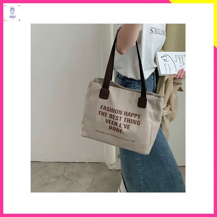 Túi Xách Canvas Cỡ Lớn Màu Tương Phản Thời Trang Cho Nữ