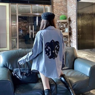 Phong Cách Hàn Quốc Dạo Phố Nữ Áo Sơ Mi Dài Tay Rời oversize Tất Cả Trận Đấu Áo Sơ Mi POLO Áo Sơ Mi Áo Khoác
