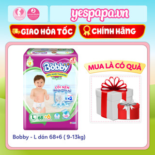 TÃ/BỈM DÁN BOBBY SIÊU THẤM TẶNG THÊM 6 MIẾNG SIZE L 68 (9-13kg) (bao bì giao ngẫu nhiên) – me&beyespapa