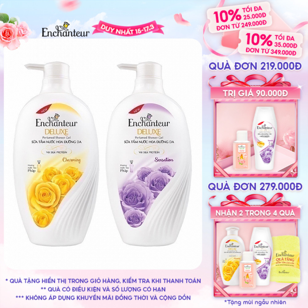 Combo 2 Sữa tắm hương nước hoa Enchanteur Charming và Sensation 650g/Chai