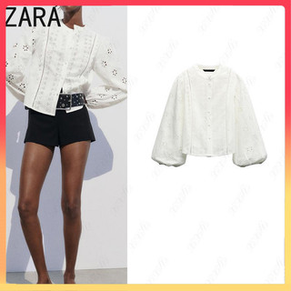 Zara Design Sense Áo sơ mi thêu rỗng cổ tròn tay áo 8741047