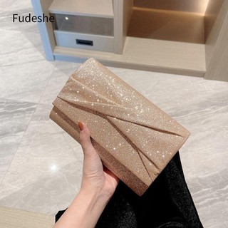 Fudeshe đeo vai chuỗi FUDESHE Tiệc cưới Ví sang trọng Túi xách lụa sáng màu vàng