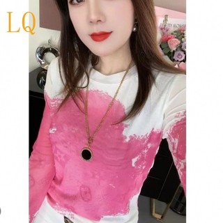 Lq 2024 Mùa Hè Phong Cách Mới Cổ Tròn In Hình Áo Thun Nữ Bao Da Thịt Mỏng Hơn Nhìn Thời Trang Phù Hợp Với Đáy Áo Sơ Mi Nữ