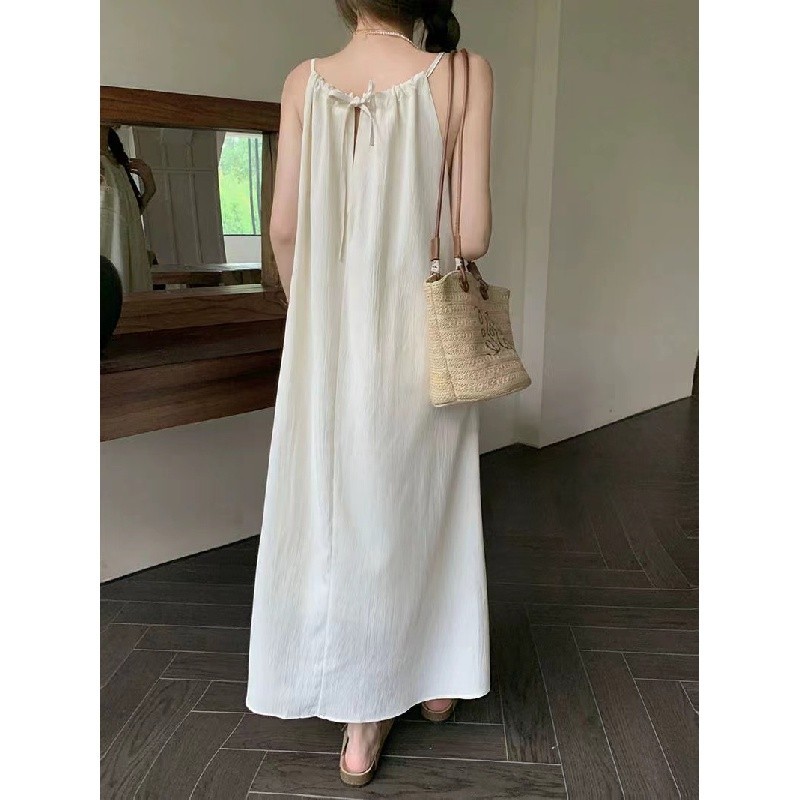 Váy 2 dây trễ vai đi biển Đầm hai dây dài bigsize nữ Trắng Đầm Sling Mùa Hè Rời Dài | BigBuy360 - bigbuy360.vn