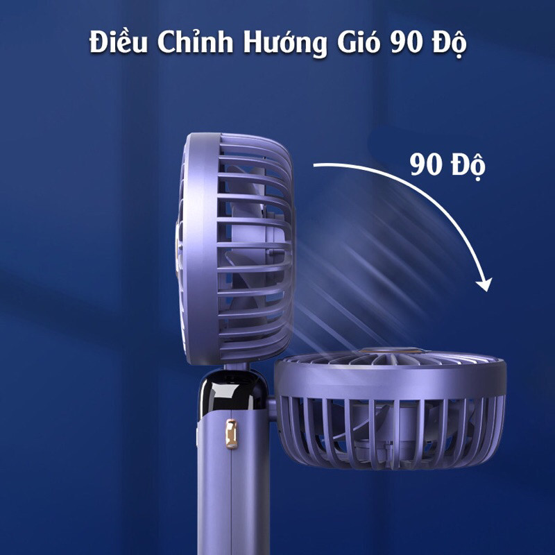 Quạt Sạc Mini Cầm Tay 10000mAh Xoay 90 Độ, Quạt Pin Sạc USB Công Suất Lớn Tản Nhiệt, 5 Chế Độ Gió. | BigBuy360 - bigbuy360.vn