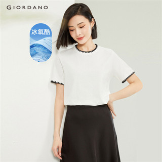 GIORDANO WOMEN Ice cooling picot trims short sleeve tee 13324256