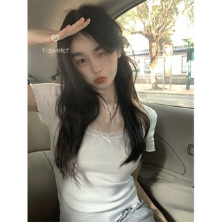 Suxi - Áo thun ngắn tay cổ tròn mỏng vừa vặn phong cách Hàn Quốc ngọt ngào và tối giản dành cho nữ 240404