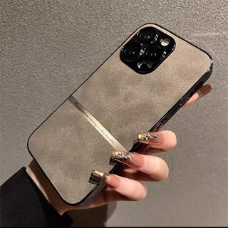 Ốp điện thoại da cừu mạ điện màu xám hite sang trọng cho iPhone15 14 13 12 11 Pro Max Bảo vệ Camera toàn bộ chống sốc Vỏ lưng cứng