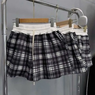 Quần short caro đùi nữ kẻ caro cạp cao lưng chun trắng có dây rút Short cạp new