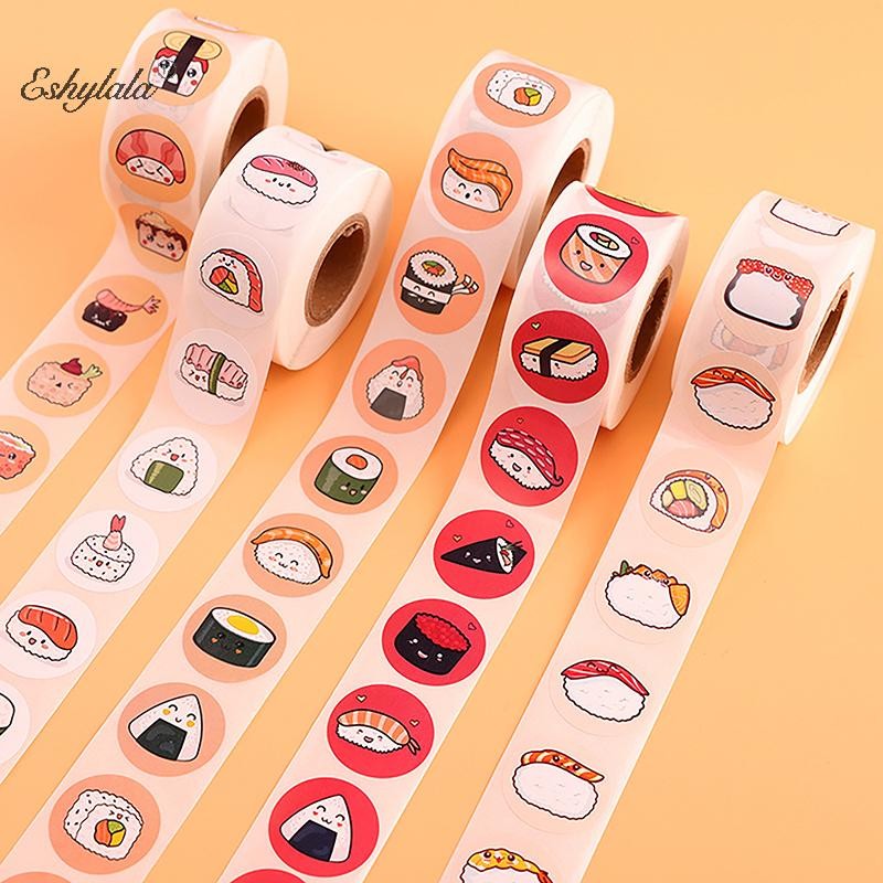 1 Cuộn 2.5cm / 1inch Hoạt Hình Tròn Họa Tiết Sushi Sinh Nhật Miếng Dán Trang Trí Đám Cưới Nướng Bánh