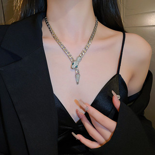 Vòng cổ hình con rắn mạ kim cương phóng đại Châu Âu và Mỹ được cá nhân hóa và sáng tạo Dây chuyền xương đòn phong cách lạnh Tính khí Công nghiệp nặng Dây chuyền áo len cao cấp