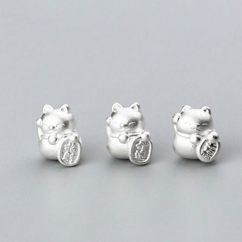 Charm bạc 3D HTJEWELRY mèo chiêu tài PH781