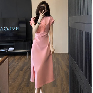 Hàng có sẵn Giao hàng nhanh #WomenĐầm Tính Khí Pháp Đầm Nữ Mùa Hè Xếp Ly Eo Bao Bụng Ôm Hơn Bộ Nhìn
