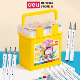 Bút Màu Dạ Marker 2 Đầu Cho Học Sinh Gốc Nước Deli - 60 Màu Có Thể Rửa Calligraphy Tô Màu Đi Nét Vẽ Tranh