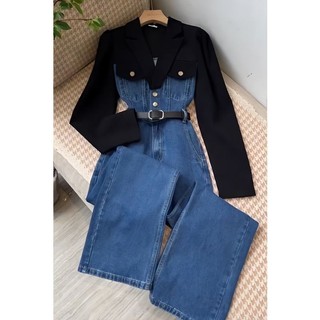 2023 Thiết Kế Jumpsuit Cao Cấp Cảm Thấy Đầu Thu Denim Người Nổi Tiếng Jumpsuit Bao Bụng Tất Cả Trận Đấu Cao Cấp W