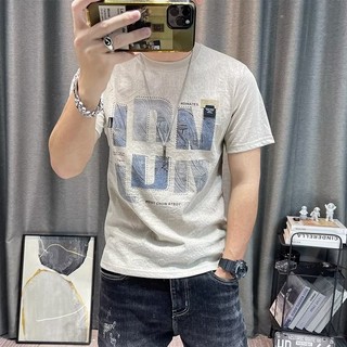 Áo thun nửa tay in hình phong cách Hồng Kông dành cho nam hợp thời trang thông thường phù hợp với nửa nam @ -