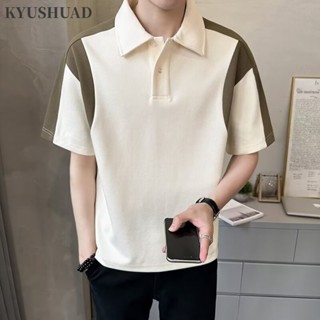 Áo ngắn tay nam KYUSHUAD, ve áo cổ điển kiểu Mỹ, nối rộng, màu sắc tương phản, áo thun POLO cặp đôi cao cấp
