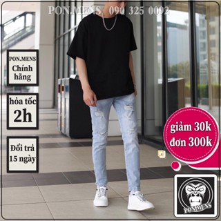 Quần jean nam rách gối chất bò co giãn tốt màu xanh nhạt dáng slimfit skinny phom ôm 5679 Pon.mens hà nội hcm freeship
