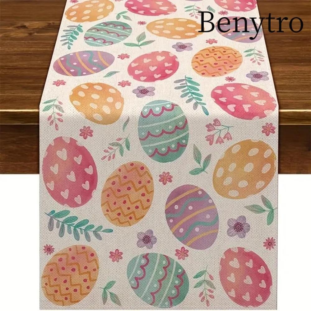 Benytro Easter Rabbit Table Runner, Bunny Egg Farmhouse Easter Table Flag, Easter Egg Trang Trí Happy Easter Linen Table Runner Gathering