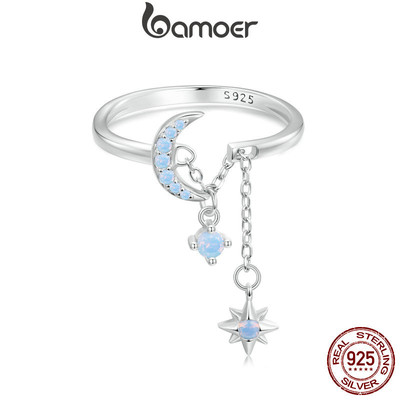 Bamoer 925 Sterling Sliver Nhẫn Ngôi Sao Và Mặt Trăng Liên Kết Thiết Kế Tinh Tế Trang Sức Thời Trang Quà Tặng Cho Nữ