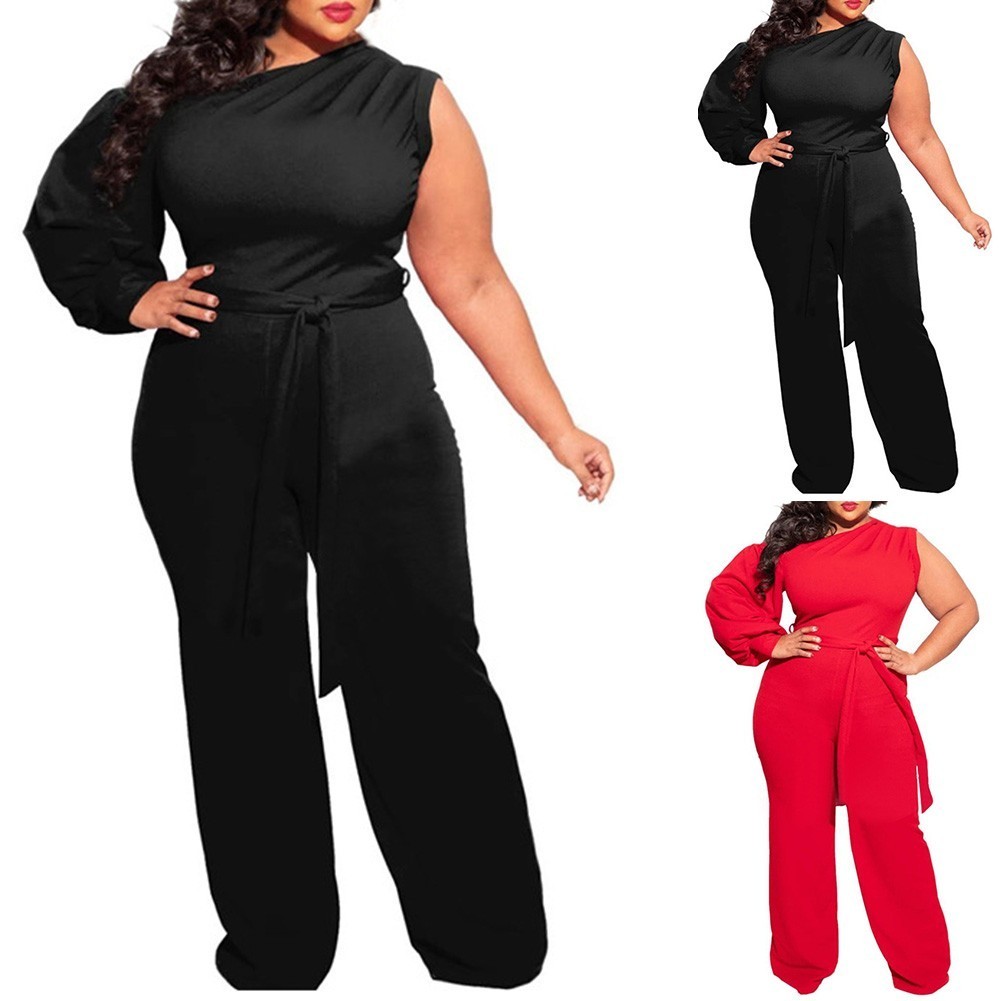 Bibrejoie| Plus Size Nữ Đường Phố Jumpsuits Gợi Cảm lệch Vai Quần Liền Quần