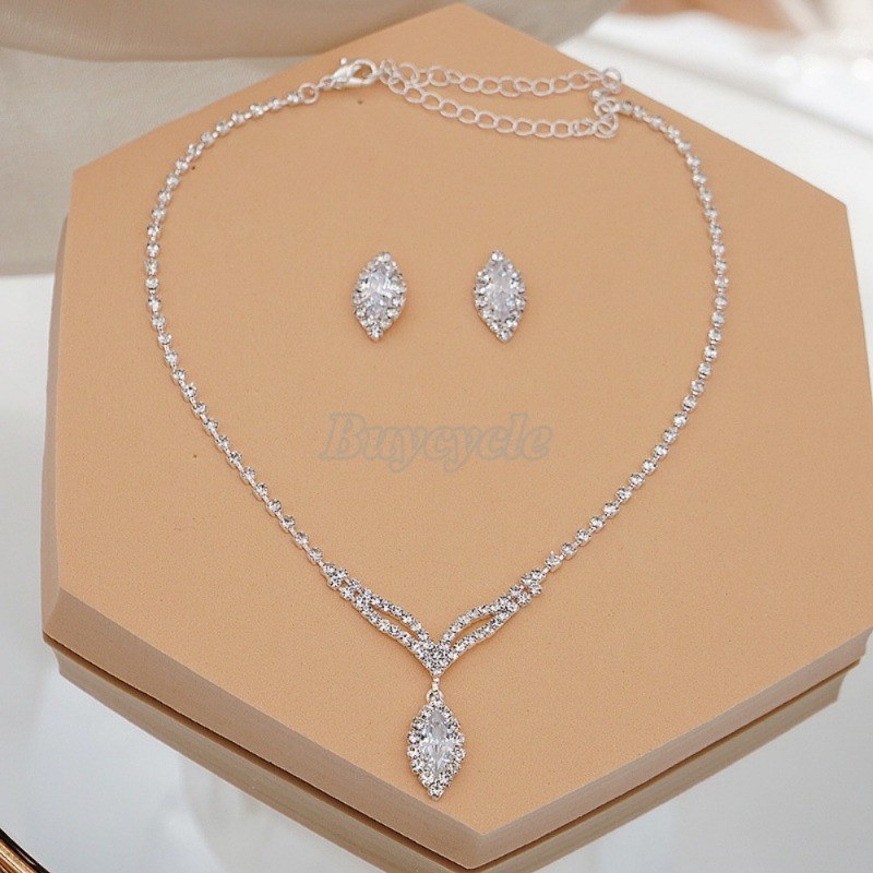 Set Vòng cổ Và Đôi Khuyên Tai Đính Đá Thời Trang Dành Cho Nữ
