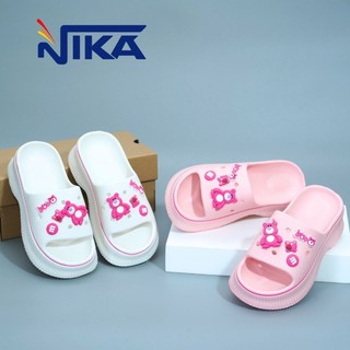 Dép bánh mì Nữ đế cao 5cm đính sticker gấu dâu