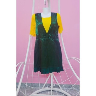 💚Đầm Nữ Nhung Xanh Rêu, Yếm Nữ Tặng Áo Mặc Chung Vải Voan 2 Lớp, Thời Trang Size Dưới 58kg💚