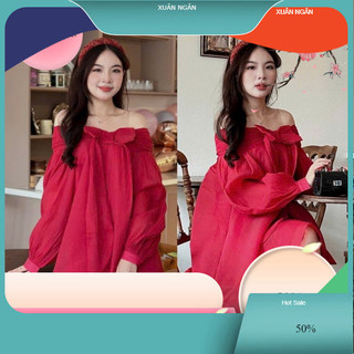 Đầm babydoll bẹt vai tiểu thư 2 lớp dáng ngắn giấu quần freesize XN