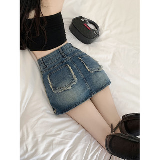 Váy Ngắn Denim Mờ Nữ Mùa Hè Cao Cấp Ôm Hơn Nhìn Chữ A Hip Culottes Plus Kích Thước Mỡ mm Retro Váy