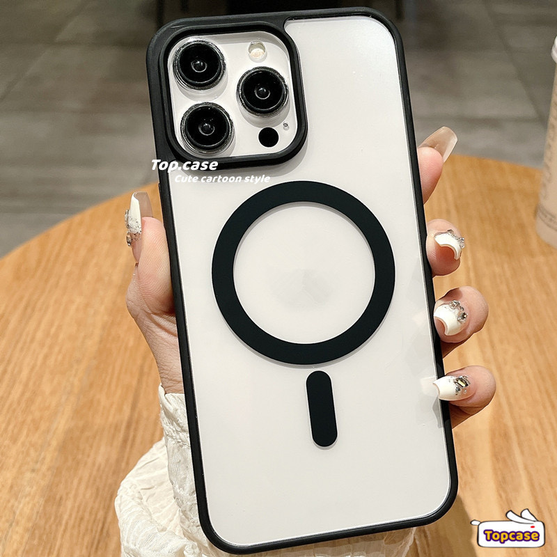 Tương Thích Cho iPhone 15 11 14 13 12 Pro Max X XR Xs Max Trong Suốt Matte Acrylic Từ Tính Sạc Không