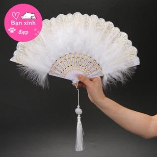 Quạt lông vũ cổ trang thiết kế sang chảnh, phụ kiện cosplay lolita, quạt múa biểu diễn, phụ kiện thời trang