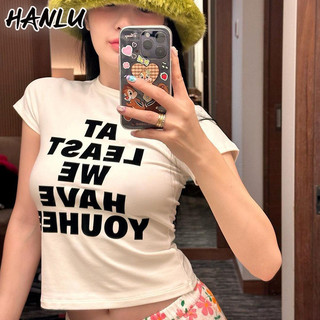 Áo thun HANLU dành cho nữ mùa hè ngọt ngào cạp cao hở rốn