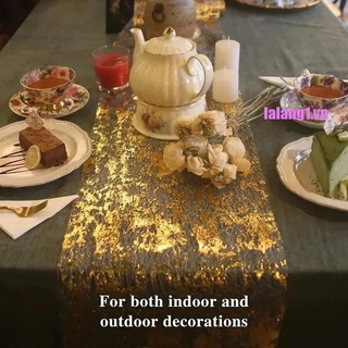 (Lalang1.vn) Golden Table Runner Trang trí đám cưới Gold Table Runner Party Goldfoil Mesh Rose Silver Sequin Thin Roll Khăn trải bàn ăn